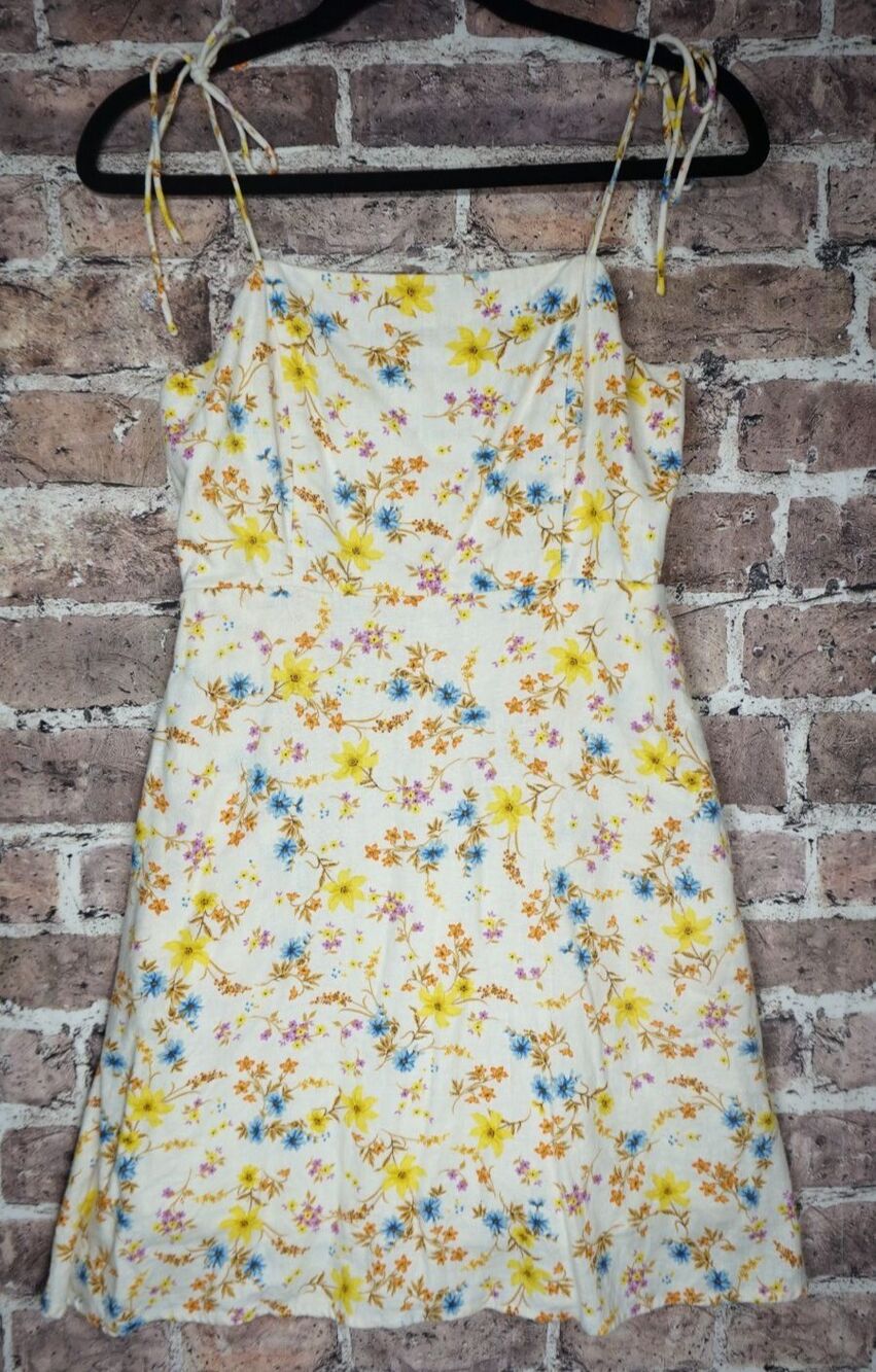 Old Navy Floral Mini Dress Womens S Ivory Linen Blend Coquette Cottagecore Boho